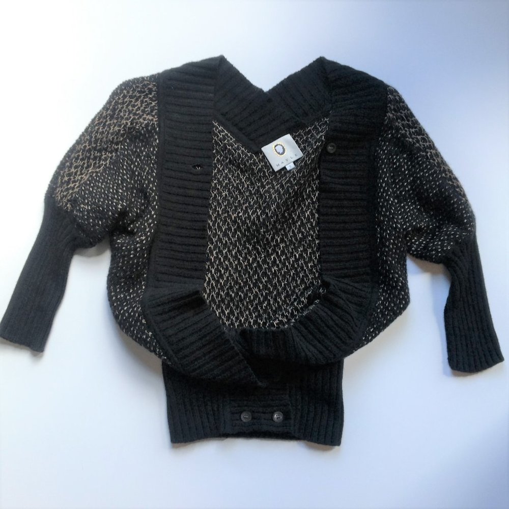 Vintage Mayle Black Cardigan, Cotton & Cashmere, S